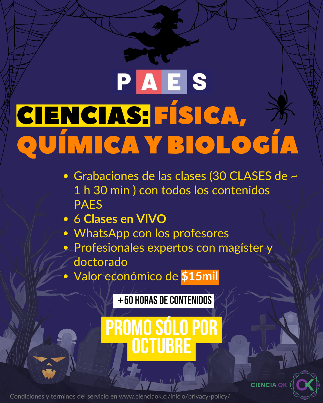 Exclusiva PROMO PAES de Ciencias (Biología, Física y Química) HALLOWEEN 1 promo paes de ciencias 2025 2026 verano invierno biología física química paes 2025 paes 2026 curso paes barato economico grabaciones de clases medicina biologia bioquimica enfermeria ingenieria octubre halloween chile pasa la paes salva la paes